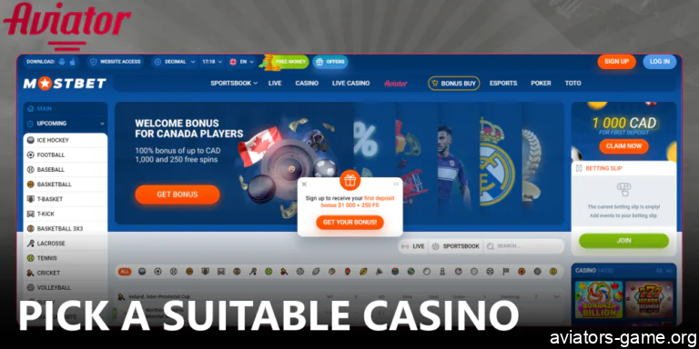 Pick a suitable casino to play Aviator game